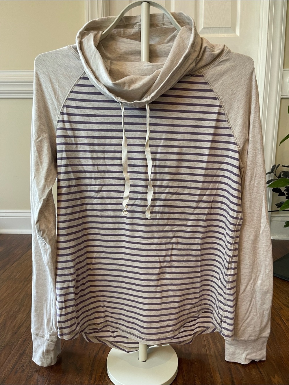 Carhartt Women's Clarksburg Striped Pullover Cowl-Neck Hoodie Tan Purple Med